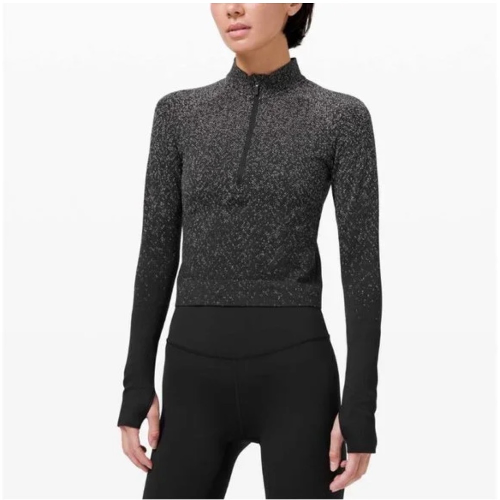 Lululemon Rest Less Cropped Half-Zip Top Herringbone Fade Black/White Size 4